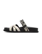 NEWD Papuci de casa din piele cu banda velcro - Negru/Crem