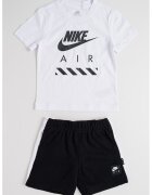 Nike Set de tricou si pantaloni scurti cu imprimeu logo - 2 piese - Negru/Alb optic