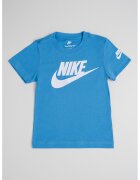 Nike Tricou cu decolteu la baza gatului si logo - Alb optic/Albastru deschis