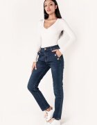 Nina Carter Blugi dama mom fit albastru inchis P216 M10 17947 - Albastru inchis