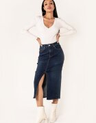 Nina Carter Fusta albastru inchis de denim cu slit frontal P215 M10 17921 - Albastru inchis