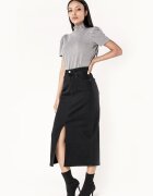 Nina Carter Fusta neagra de denim cu slit frontal P215 M10 17915 - Negru
