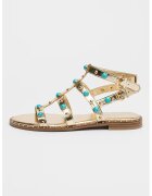 NINE WEST Sandale din piele ecologica cu aplicatii Mindela - Auriu/Turcoaz