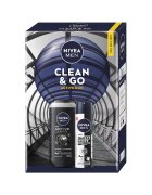 Nivea Men Set: Gel de dus Active Clean 250 ml + Deodorant Spray Invisible Black & White 150 ml