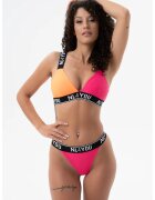 NL4YOU Costum de baie din doua piese cu benzi logo - Roz aprins/Portocaliu persan