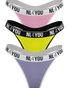 NL4YOU Set de chiloti tanga cu banda logo in talie - 3 perechi - Multicolor