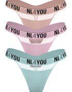 NL4YOU Set de chiloti tanga cu insertii de plasa - 3 perechi - Multicolor