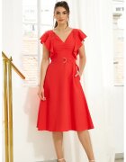 Noria Anis Rochie din amestec de in cu decolteu in V Amaryllis - Rosu vermillion