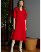 Noria Anis Rochie midi cu decolteu in V Scarlet - Rosu
