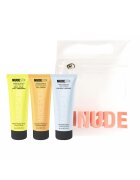 Nudestix Set pentru Ingrijirea tenului sensibil - Citrus Skin Renewal - Gel demachiant pentru piele si ochi sensibili - 20 ml - Exfoliant iluminator facial - 20 ml - Crema de fata hidratanta ziua si noaptea - 20 ml - Geanta de cosmetice
