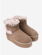 NUR Ghete dama din piele intoarsa taupe cu model