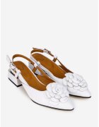 NUR Pantofi dama albi din piele naturala cu ornament floare
