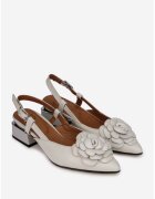 NUR Pantofi dama bej din piele cu ornament floare