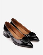 NUR Pantofi dama din piele lacuita neagra cu ornament