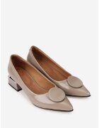 NUR Pantofi dama din piele lacuita taupe cu ornament