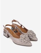 NUR Pantofi dama taupe din piele cu ornament floare