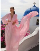 Nympha Clothing Rochie maxi evazata cu slit pe picior si maneci ample - Roz