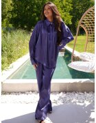 Nympha Clothing Set de camasa cu maneca cazuta si pantaloni satinati - Albastru