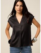Oltre Bluza cu maneci scurte si aspect de satin - Negru