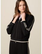 Oltre Bluza de trening cu croiala crop si fermoar - Alb fildes/Negru