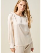 Oltre Bluza din satin cu decolteu barcuta - Bej deschis