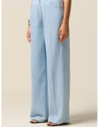 Oltre Fiorella Rubino - Pantaloni evazati cu talie inalta - Albastru pastel