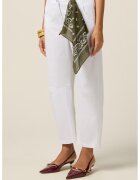 Oltre Pantaloni crop cu detaliu cu esarfa - Alb optic