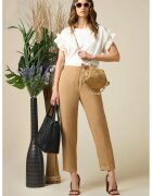 Oltre Pantaloni crop din amestec de in - Bej