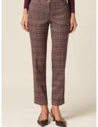 Oltre Pantaloni crop drepti cu model in carouri - Alb/Violet pruna