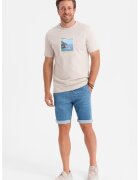 OMBRE Blugi scurti cu talie elastica si snur - Albastru deschis