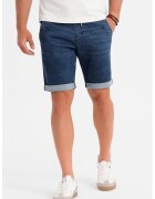 OMBRE Blugi scurti cu talie elastica si snur - Albastru inchis