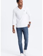 OMBRE Bluza cu decolteu in V si detaliu logo - Alb optic
