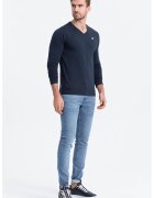 OMBRE Bluza cu decolteu in V si detaliu logo - Bleumarin