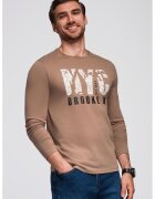OMBRE Bluza cu decolteu la baza gatului si model text - Alb/Negru/Maro taupe
