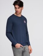 OMBRE Bluza cu guler rotund si patch B1713 - Albastru inchis