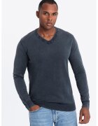 OMBRE Bluza de trening cu decolteu in V si model uni - Bleumarin