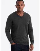 OMBRE Bluza de trening cu decolteu in V si model uni - Negru stins