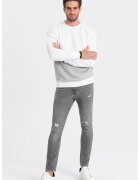 OMBRE Bluza de trening cu decolteu la baza gatului si model colorblock - Alb/Gri