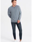 OMBRE Bluza de trening cu decolteu la baza gatului si model uni - Albastru prafuit