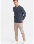 OMBRE Bluza de trening cu decolteu la baza gatului si model uni - Albastru ultramarin