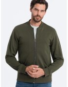 OMBRE Bluza de trening cu fermoar si buzunare oblice - Kaki inchis