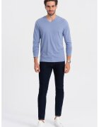 OMBRE Bluza din bumbac cu decolteu in V - Albastru lavanda