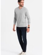 OMBRE Bluza din bumbac cu decolteu in V - Gri deschis melange