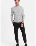 OMBRE Bluza din bumbac cu decolteu la baza gatului - Gri deschis melange