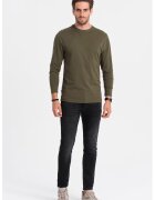 OMBRE Bluza din bumbac cu decolteu la baza gatului - Verde masliniu