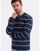OMBRE Bluza polo cu dungi - Alb/Bleumarin