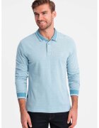 OMBRE Bluza polo cu fenta cu fermoar - Albastru deschis