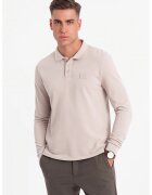 OMBRE Bluza polo cu fenta cu fermoar - Maro nisip