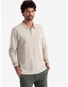 OMBRE Bluza polo cu fenta cu fermoar - Maro nisip