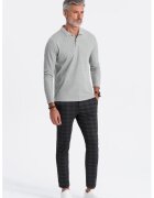 OMBRE Bluza polo din bumbac pique - Gri deschis melange